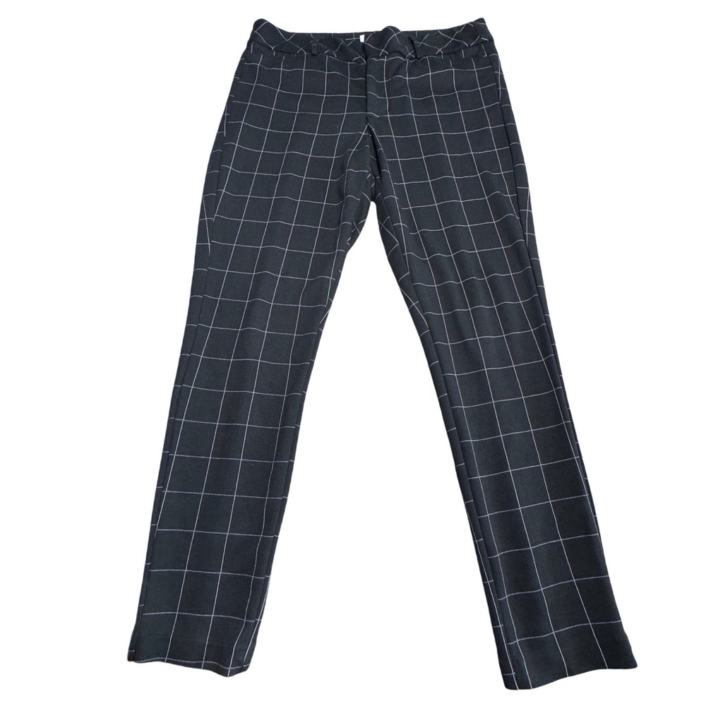 Elle Dress Pants Womens 14 Windowpane Grid Stretch Black White Work Office